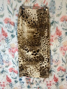 Vintage Animal Print Midi Skirt - Brown/Cream